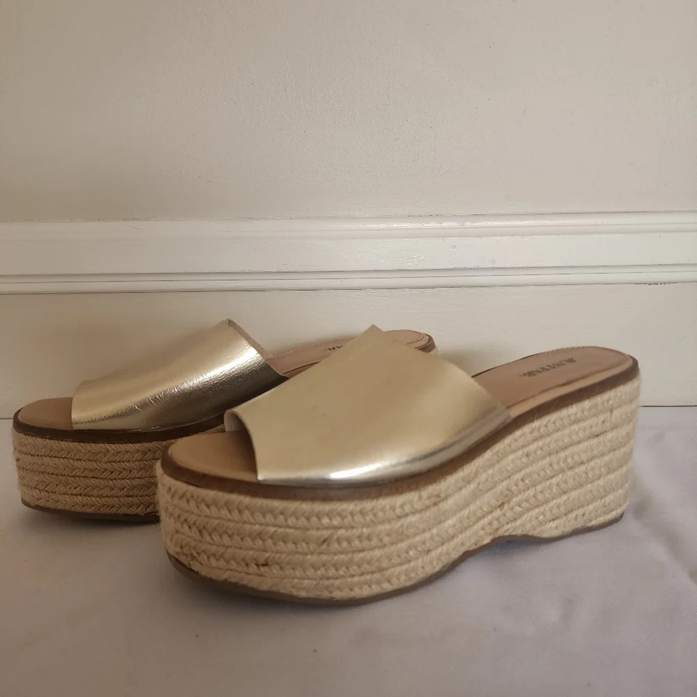 Justfab Cork Wedge Slide Gold Size 9 - Picture 4 of 8